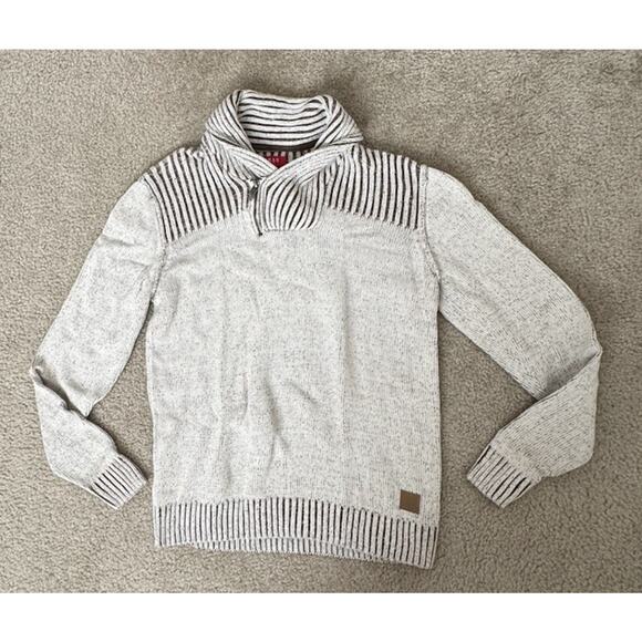 GUESS Los Angeles Mens Medium Shawl Collar Half Zip Sweater Cotton Knit Brown - Picture 8 of 14